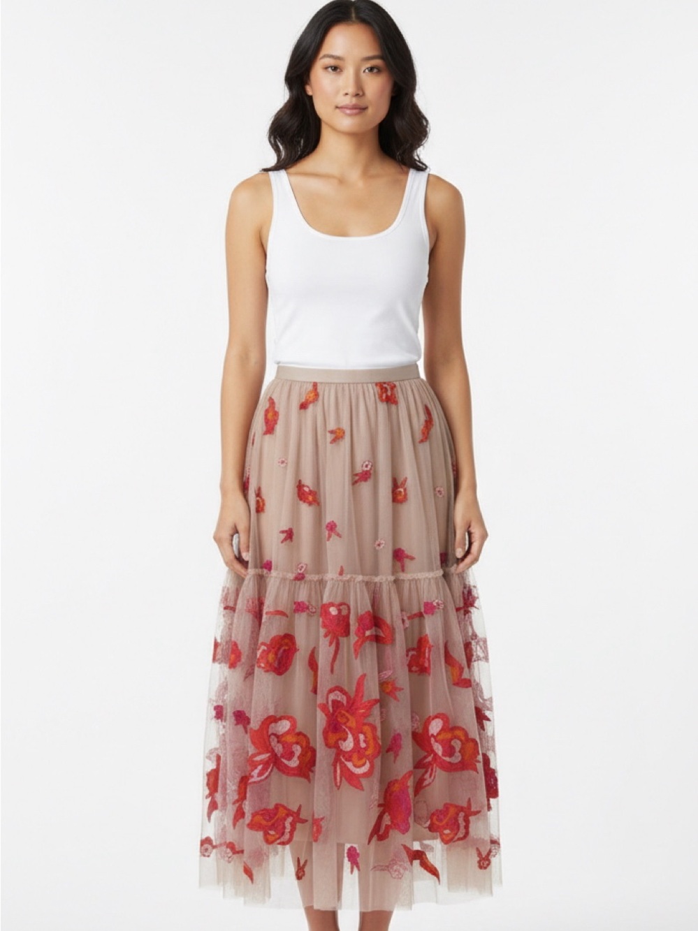 Anthropologie Maeve Tulle Embroidered Full Skirt Size XS